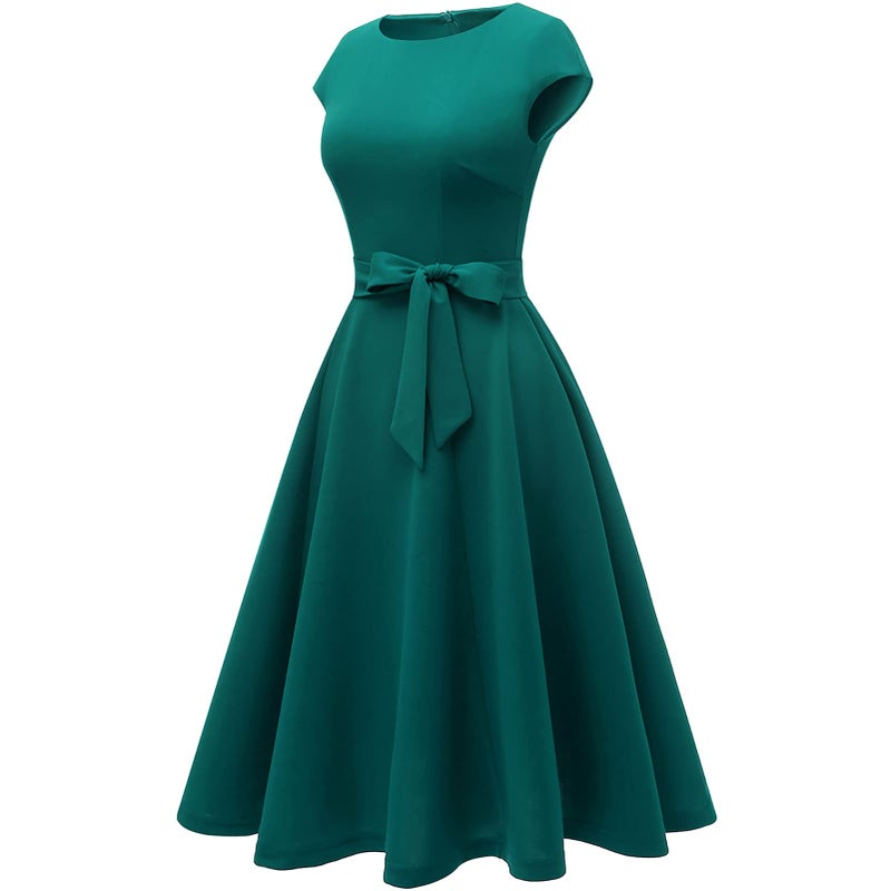 DRESSTELLS Cocktail Dresses for Women, 2023 Vintage Christmas Party Holiday Dress, Modest Fall Winter Wedding Guest Formal 1950s Church Bridesmaid Dress Turquoise S - Image 3